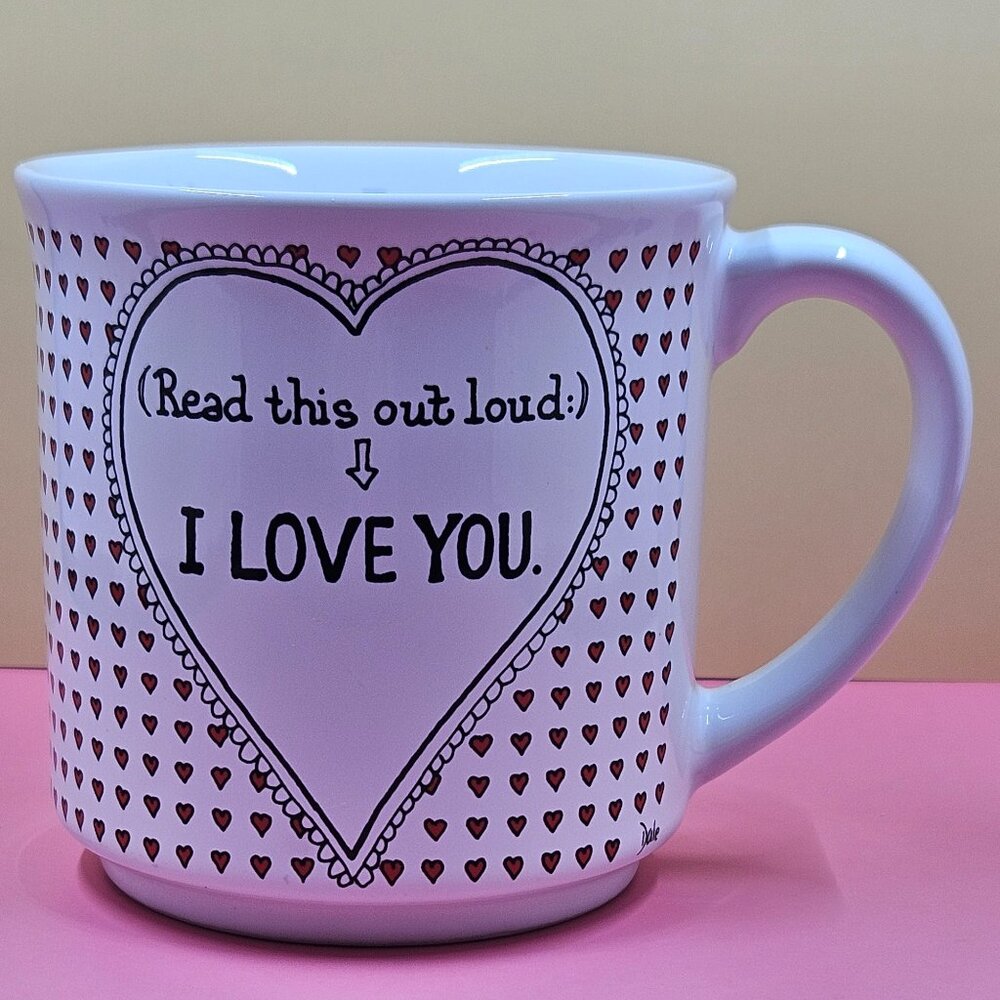 Vintage Dale Recycled Paper Products (Read this out loud) I Love You” Hearts Mug